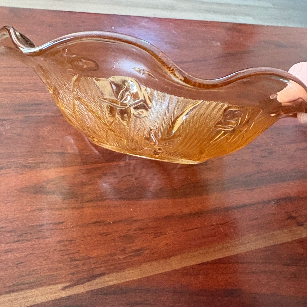 Vintage Jeanette Glass Iris & Herringbone Marigold Carnival Ruffled Bowl MCM